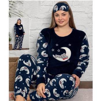 Image 1 of Поларена макси пижама в тъмносиньо с мече и луна