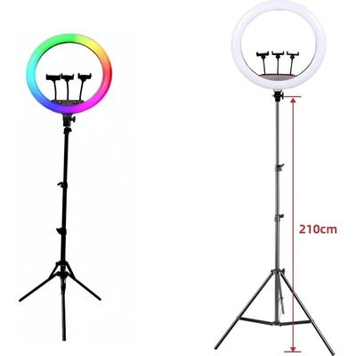 RGB LED kruhové svetlo na statíve s 3 držiakmi telefónu (45 cm)