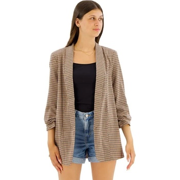 PIECES Сако Pieces Boss 3/4 Printed blazer - Brown (Silver Mink / Aop Houndstooth)