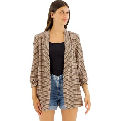 PIECES Сако Pieces Boss 3/4 Printed blazer - Brown (Silver Mink / Aop Houndstooth)