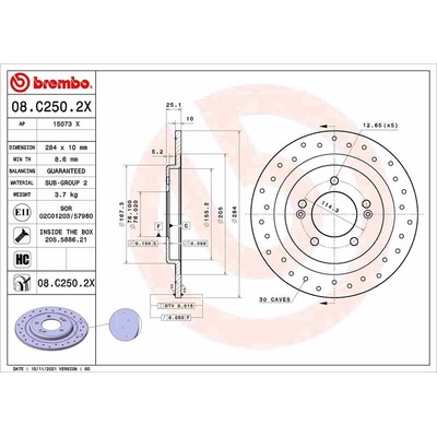 BREMBO Brzdový kotúč 08.C250.2X