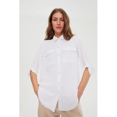 Moodo Бяла блуза с подвити ръкави Moodo Moodo | Byal | ЖЕНИ | XXL