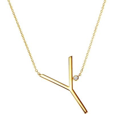 SAVICKI Колие с буква Y: позлатено сребро. бял сапфир