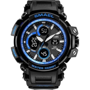Curren Спортен мъжки часовник Smael Strong, Хронограф, LED Подсветка, Двойно време, Черен/Син (SMAEL-1708-BLACK-BLUE)