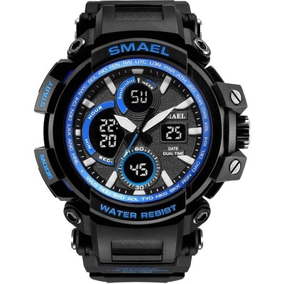 Curren Спортен мъжки часовник Smael Strong, Хронограф, LED Подсветка, Двойно време, Черен/Син (SMAEL-1708-BLACK-BLUE)