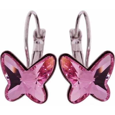 Swarovski Elements Butterfly dětské stříbrné náušnice visací růžový motýl motýlci 51048.3 Antique Pink růžová tmavá starorůžová