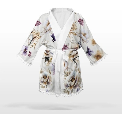 Takoy Panel se střihem 2XL šifon / silky kimono fialové květiny Vilma - prodloužený střih