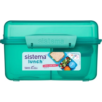 Holmes Products (Europe) Limited Кутия за закуски Sistema Lunch Cube Max с разделени части и контейнер за кисело мляко с двоен капак 2 л, мента