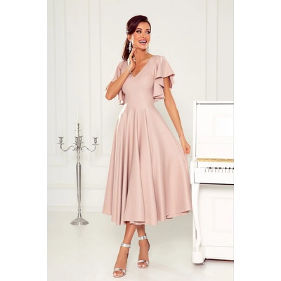 Warsaw Dress midi šaty s volánovými rukávmi béžové
