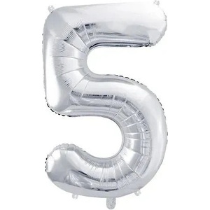 Party Deco Фолиев Балон Цифра, Сребро - 86см - 5 (fb1m-5-018)