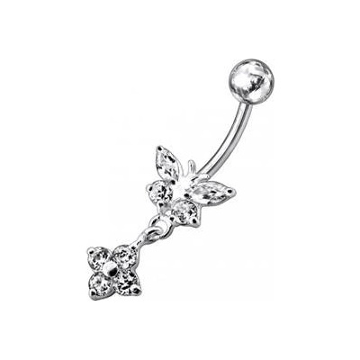 Šperky4U stříbrný piercing do pupíku motýlek s kytičkou BP01287-C