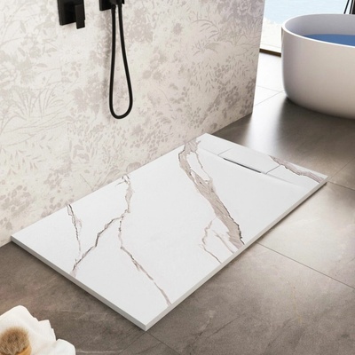 Rea Bazalt Carrara, SMC sprchová vanička 90x120, biela-kamenný vzor, REA-K7001