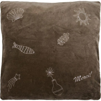 House Doctor Zamatový s výšivkou Play Brown 50 x 50 cm