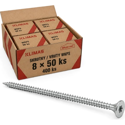 Klimas Wkret-Met 8x160mm - 1 Kartón (8x50 ks) - Konštrukčná skrutka s plným závitom a zápustnou hlavou TX, WKFS