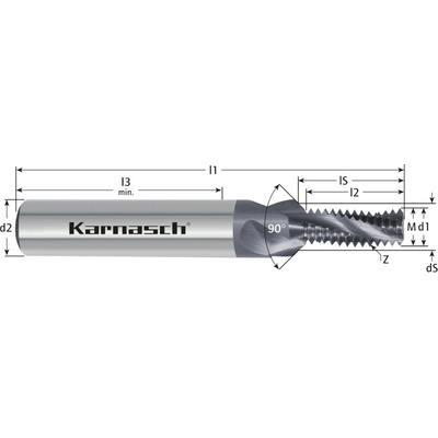 Karnasch 2320060407020 | Tvrdokovová závitová fréza špirálová M4x0,7-55x6 mm, Z=3