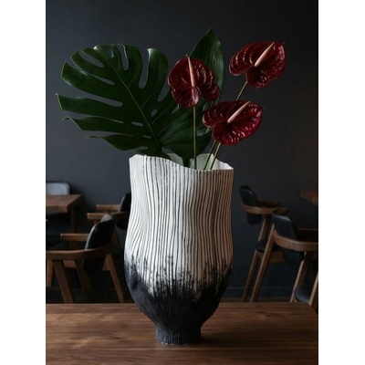 Elegantná čierno-biela porcelánová váza z kaolínu 35 cm - Tavira
