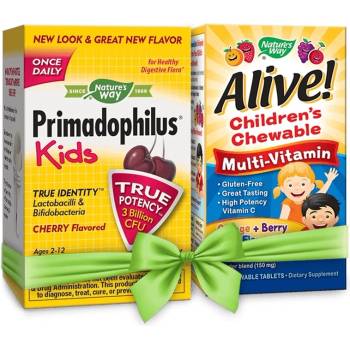Nature's Way Промо комплект Primadophilus Kids & Alive Multi-Vitamin, 2 х 30 таблетки, Nature's Way (25230)