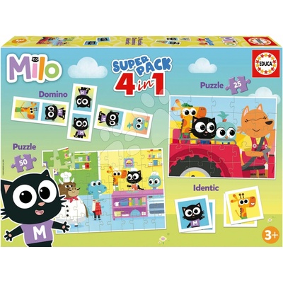 Educa Superpack 4v1 Milo domino pexeso a s 25 a 50 dílky