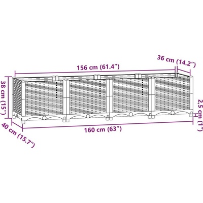 VidaXL Vyvýšený záhon 160 x 40 x 38 cm polypropylen – Zboží Dáma