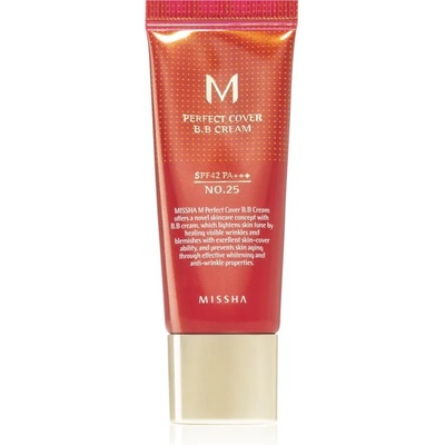Missha M Perfect Cover ВВ крем с висока UV защита малка опаковка цвят No. 25 Warm Beige SPF 42/PA+++ 20ml