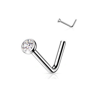 Šperky4U zahnutý piercing do nosu titan čirý kamínek TIT1027C-015 – Zboží Dáma