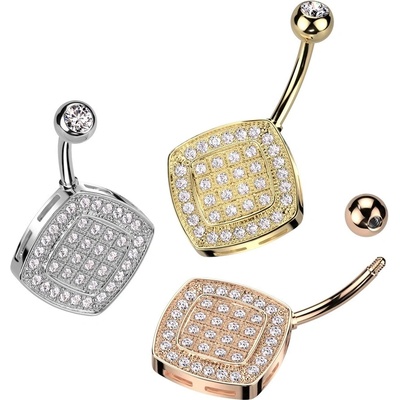 Šperky eshop piercing do pupíku z oceli dvojitý kosočtverec čirý zirkon mřížka O01.05 Měděná