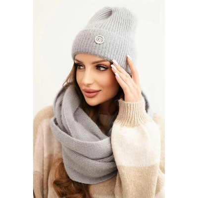 Fashionweek Dámská souprava s čepicí a nákrčníkem z měkké pleteniny K28 Šedá