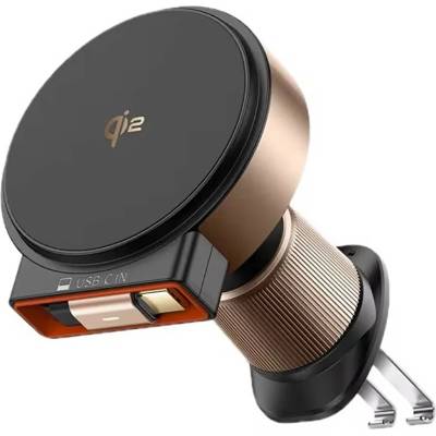 Mcdodo Поставка за радиаторa на кола с безжично зареждане за iPhone с Magsafe - Mcdodo Magnetic Wireless Vent Car Charge Holder 15W (черен-златист) (CH-0091)