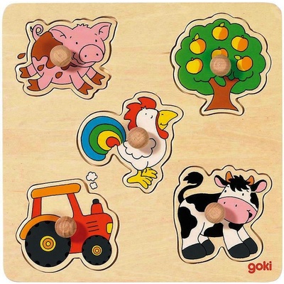 Goki Детски дървен пъзел с дръжки Goki - Ферма (57545)
