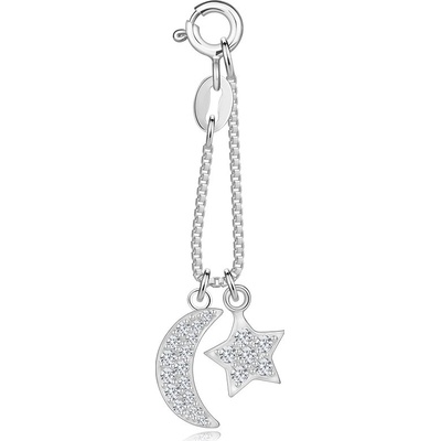 Šperky Eshop Přívěsek ze stříbra půlměsíc hvězda kulatý zirkon krátký řetízek G15.04