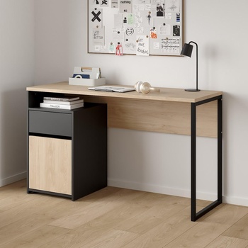 Бюро Function Plus с врата и чекмедже Черен мат и Jackson Hickory