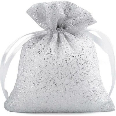 Dárkový pytlík 10x13 cm organza s glitry - stříbrná světlá (10 ks)