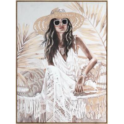 Ručne maľovaný obraz na plátne s motívom boho ženy I 90x120cm - krémový