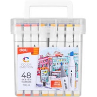 Deli Markere Deli Sketching, Varf dublu de 1mm/7mm, Cut Plastic, Set/48buc. , Culori atractive (DLE70801-48)