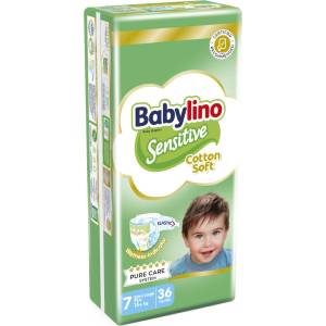 Babylino Бебешки пелени Babylino - Sensitive, Cotton Soft, VP, размер 7, 15+ kg, 36 броя (826401) - baby