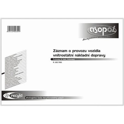 Asopol 100700 Záznam o provozu vozidla vnitrostátní nákladní dopravy A4, R - 50 listů – Zboží Mobilmania