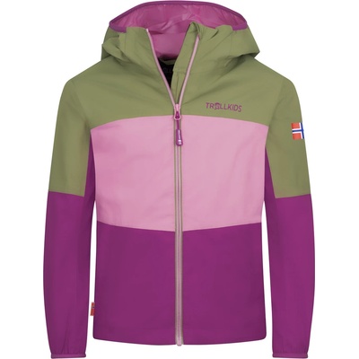 TROLLKIDS Детско водоустойчиво яке Trollkids Kid's Bjordal Jacket Waterproof jacket - Hedge Green / Candy Pink / Fresh Berry - размер 92 (EU) (703-6746-0311)
