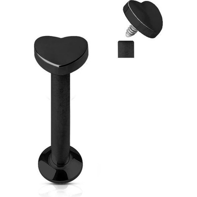 Šperky4U piercing do brady labreta černé srdíčko LB1034K-1208