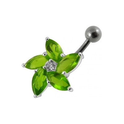 Šperky4U stříbrný piercing do pupíku kytička světle zelené zirkony BP01159-G