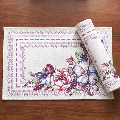 EVENIT Prestieranie pod taniere s kvetinovým motívom žinilkové 002C ružová Bavlna/polyester 30x40 cm
