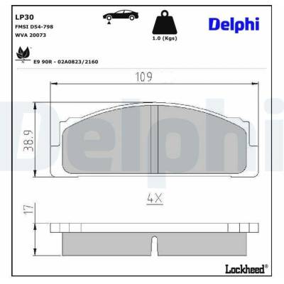Sada brzdových destiček, kotoučová brzda DELPHI LP30