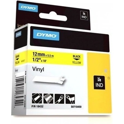 Dymo Rhino 18432, S0718450, 12mm x 5,5m čierna tlač / žltý podklad, originálná páska