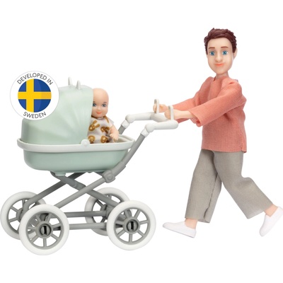 MICKI Lundby sada otecko s bábätkom a kočíkom