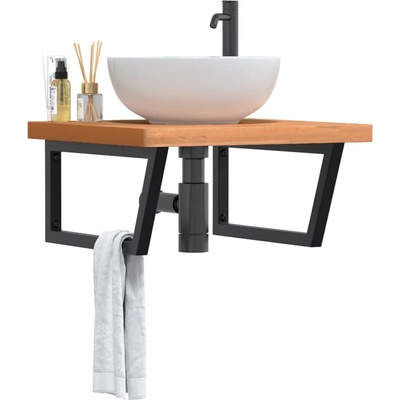 vidaXL Стенен рафт за мивка, стомана и масивно дърво бук (3302515)