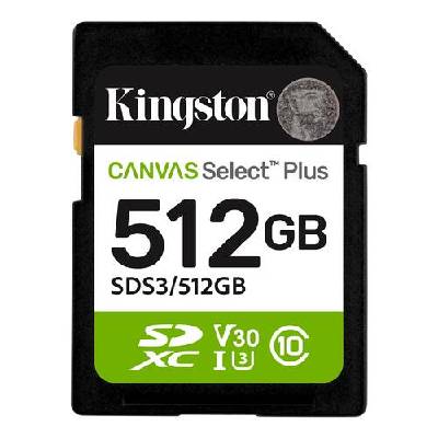 Canvas Select Plus SDXC 512GB (SDC3/512GB / SDS3 серия) SD карта, Class 10 UHS-I U3 V30, до 150MB/s четене, exFAT (512G SD KINGST CANVAS SEL+ G3)