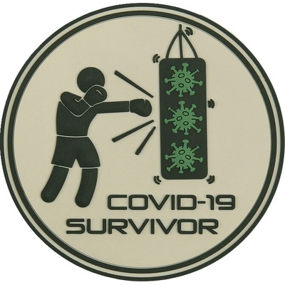 Gumová nášivka 101 Inc nápis COVID-19 Survivor - coyote