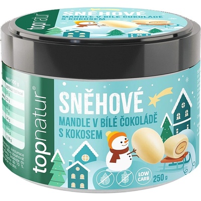 TOPNATUR Vánoční sněhové mandle v bílé LC čokoládě s kokosem 250 g