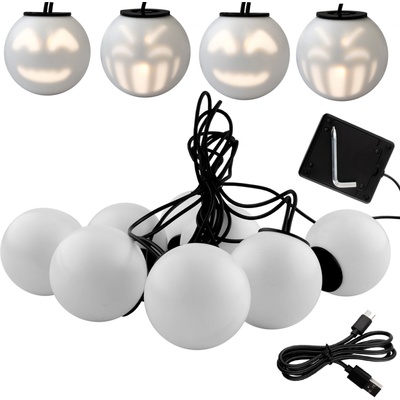LUMILED Vánoční LED pohádková světla 4,33m řetěz kulových luceren 8 luceren s usměvavým obličejem USB C teplá bílá 2 režimy osvětlení hlasové ovládání 2 písně
