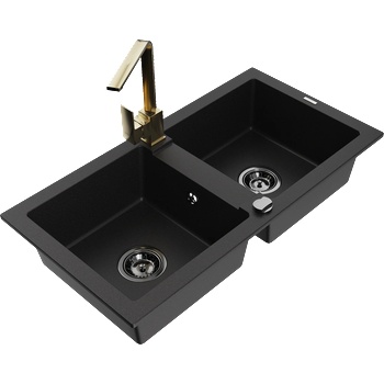 Mexen Mario кухненска мивка от гранит с 2 отделения и кухненски смесител Rita, черен - 6504-77-670300-50-B (6504-77-670300-50-B)