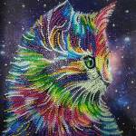  Диамантен Гоблен "Цветно Коте" - 30 x 30 см, Специални мъниста